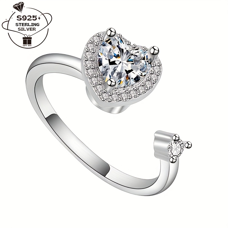 925 Silver Adjustable Heart Ring for Women